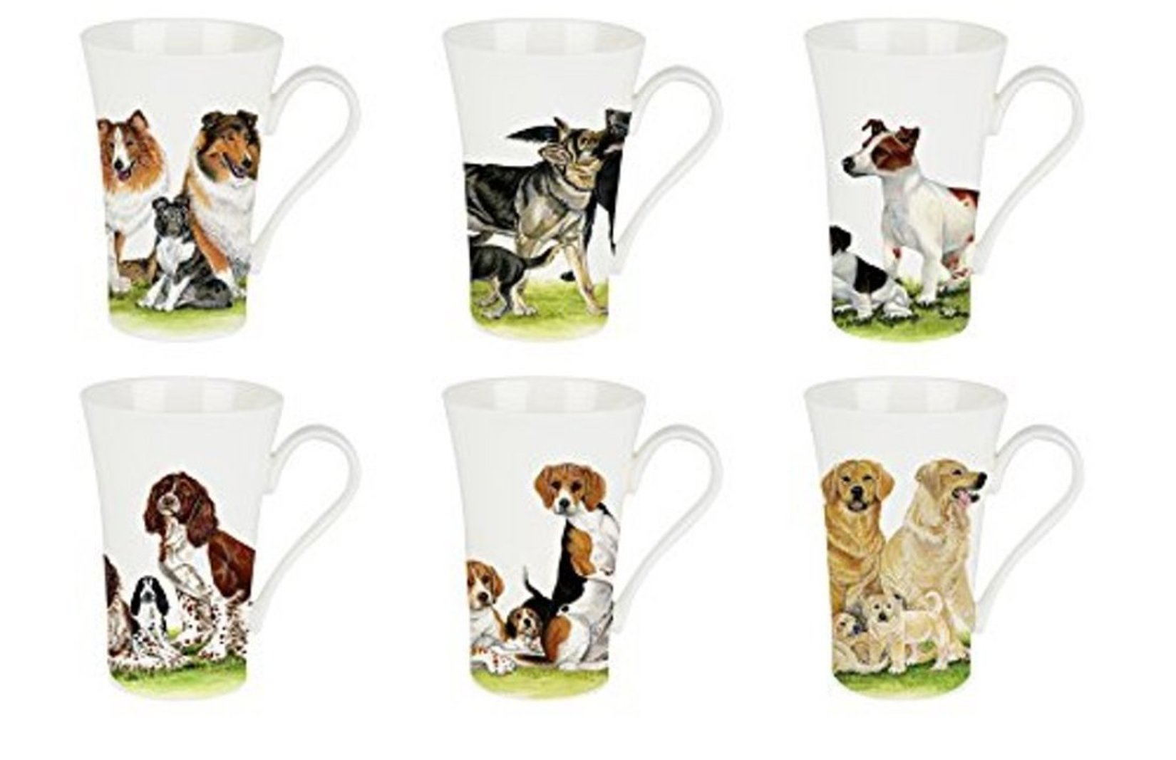 Roy Kirkham Emily Mug - Dog Collection Set of 6, Bone China Ceramic, Made in England
