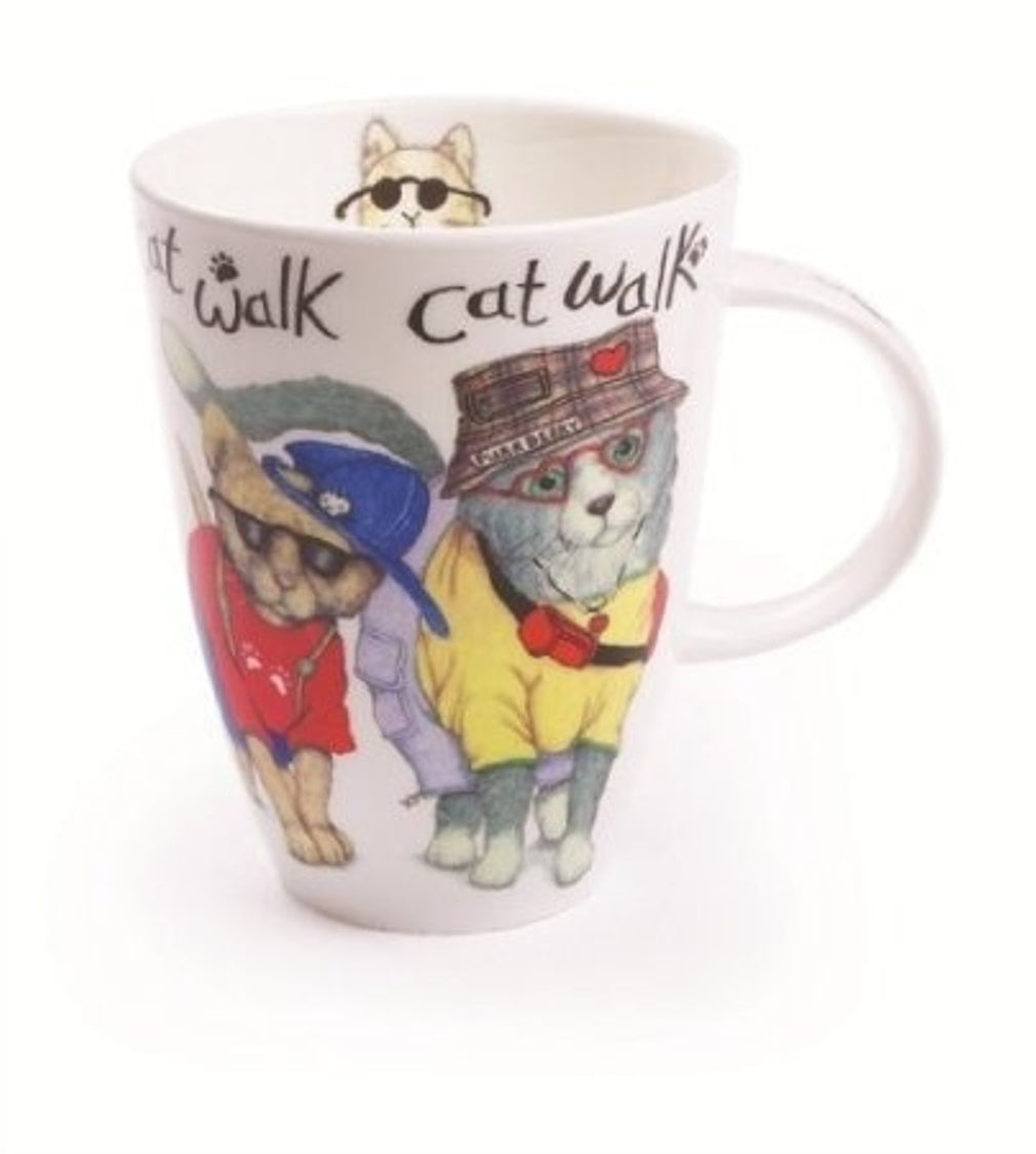 Roy Kirkham Animal Fashion Cat Louise Mug, Set of 6, Bone China Ceramic, Made in England