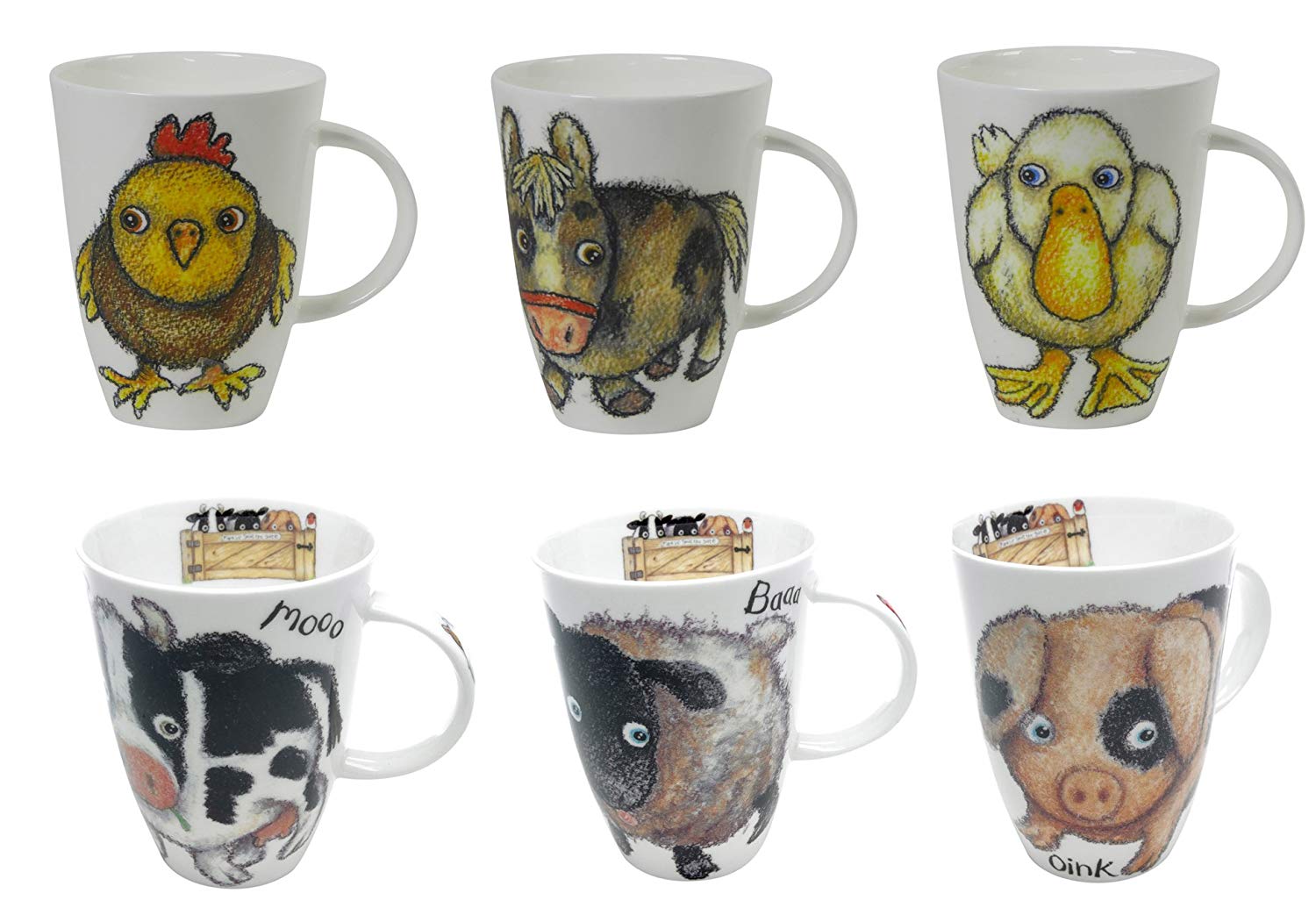 Roy Kirkham LOUISE MUG PLEASE SHUT GATE, Set of 6, Bone China Ceramic, Made in England