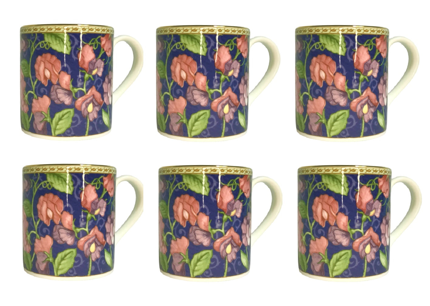 Roy Kirkham THE CLASSIC COLLECTION FLORAL SCENTS LARCH MUGS - SWEET PEA   - Set of 6, Bone China Made in England