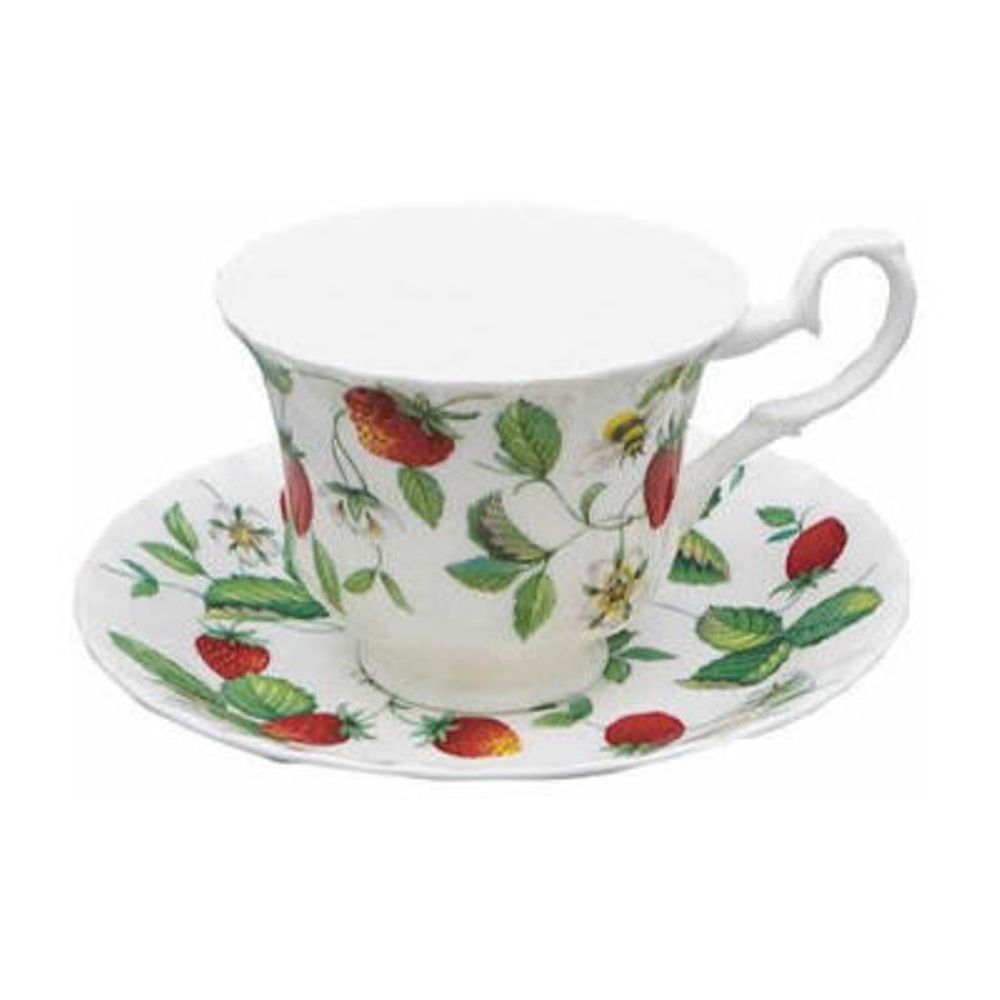 Roy Kirkham TEACUP&SAUCER.-ALPINE STRAWBERRY.  Bone China Made in England Set of 2