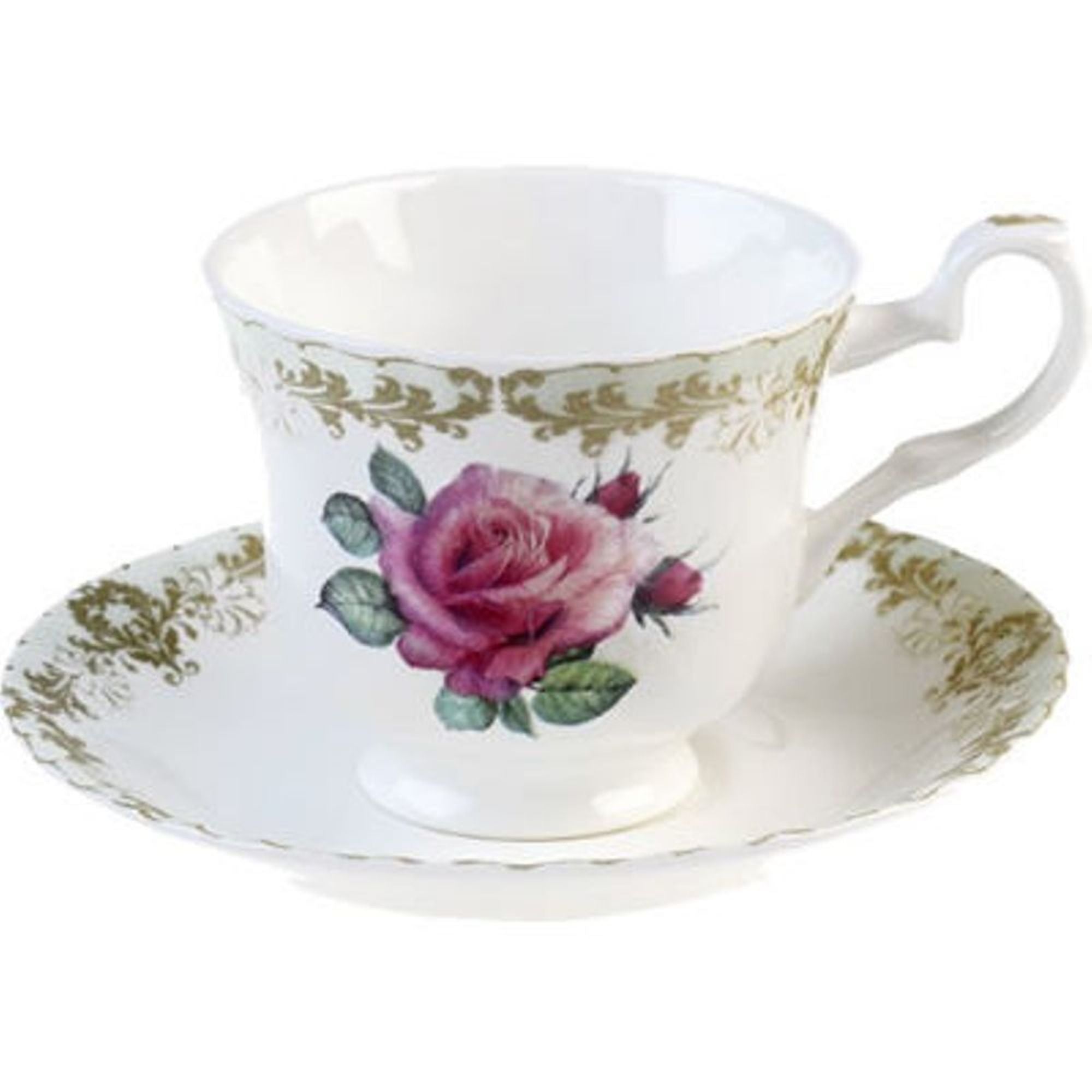 Roy Kirkham Vintage Rose Set of 2 Fine Bone China Tea Cup and Saucers  Bone China Made in England
