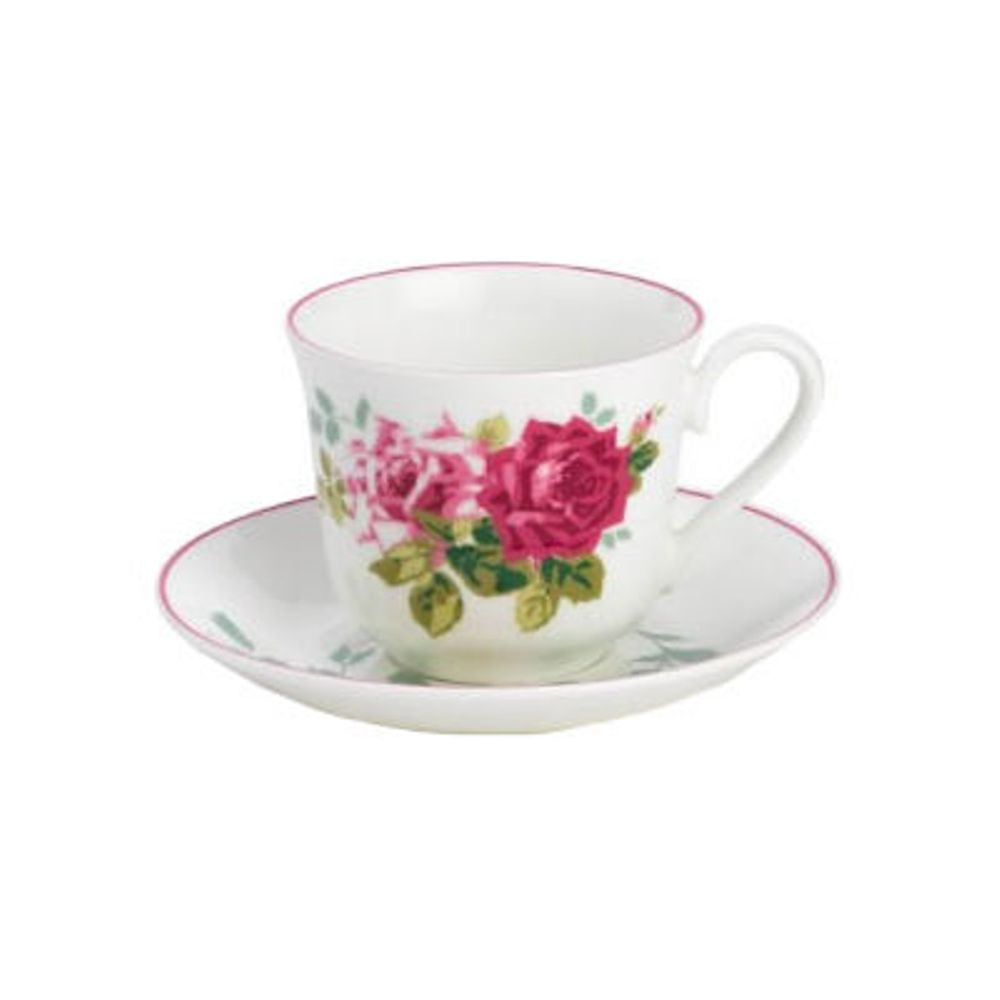 Roy Kirkham TEACUP & SAUCER ROSA ALBA  Bone China Made in England Set of 2
