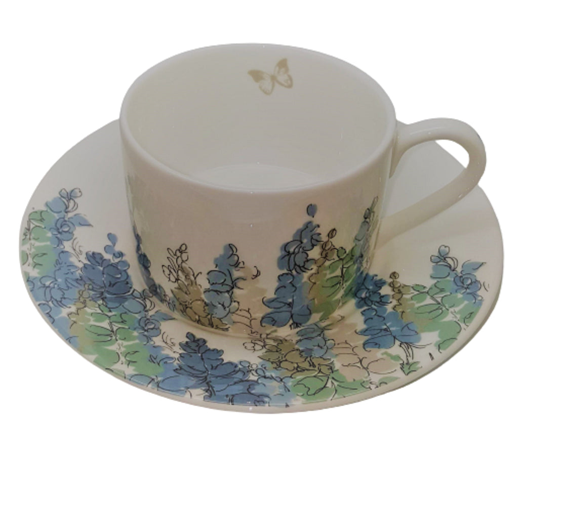 Roy Kirkham TEACUP&SAUCER.-FAIRFIELDBLUE  Bone China Made in England Set of 2