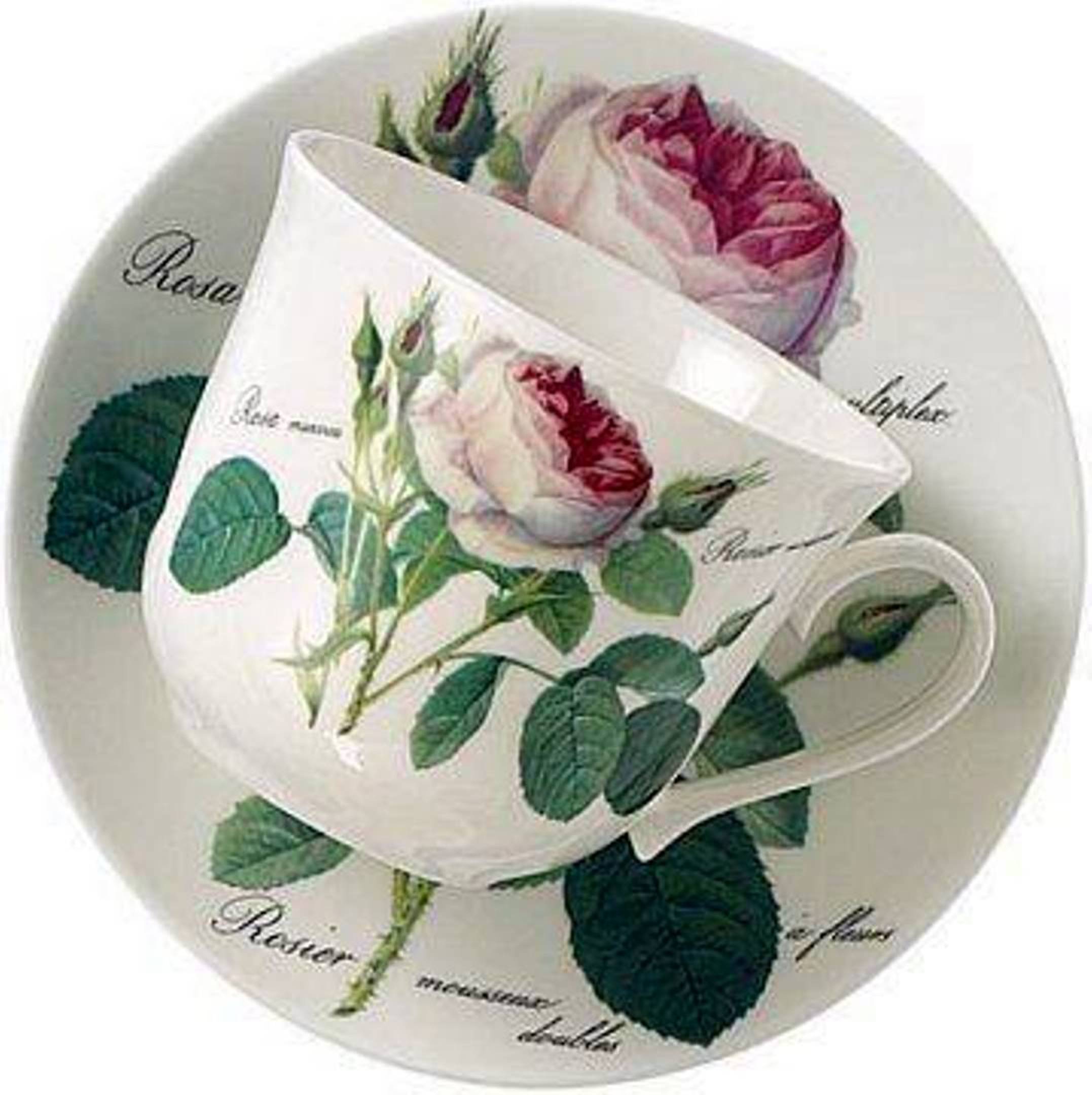 Roy Kirkham Breakfast Cup/Saucer - Redoute Rose Set of 2, Bone China Ceramic Made in England