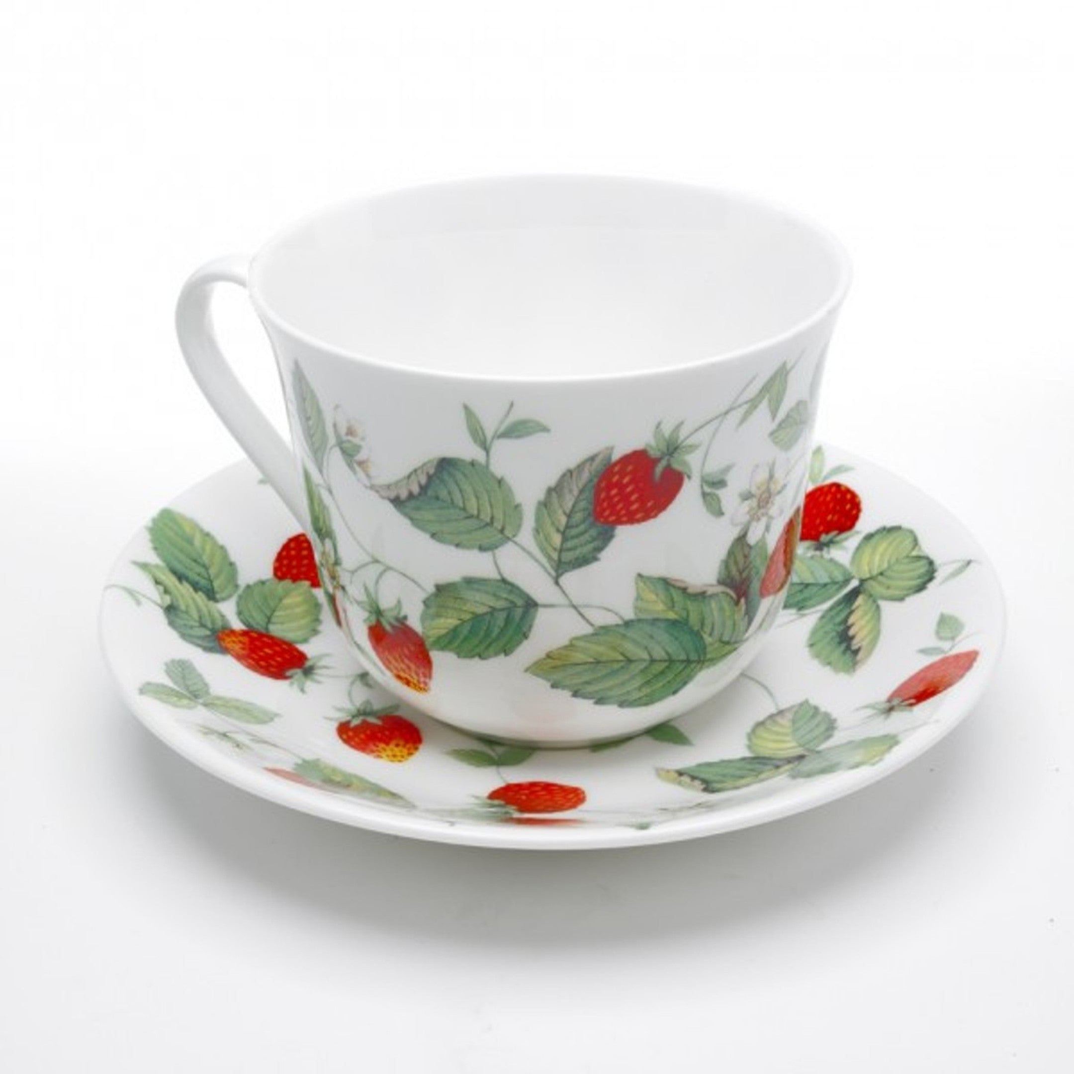 Roy Kirkham Breakfast Cup/Saucer - Alpine Strawberry Set of 2, Bone China Ceramic Made in England
