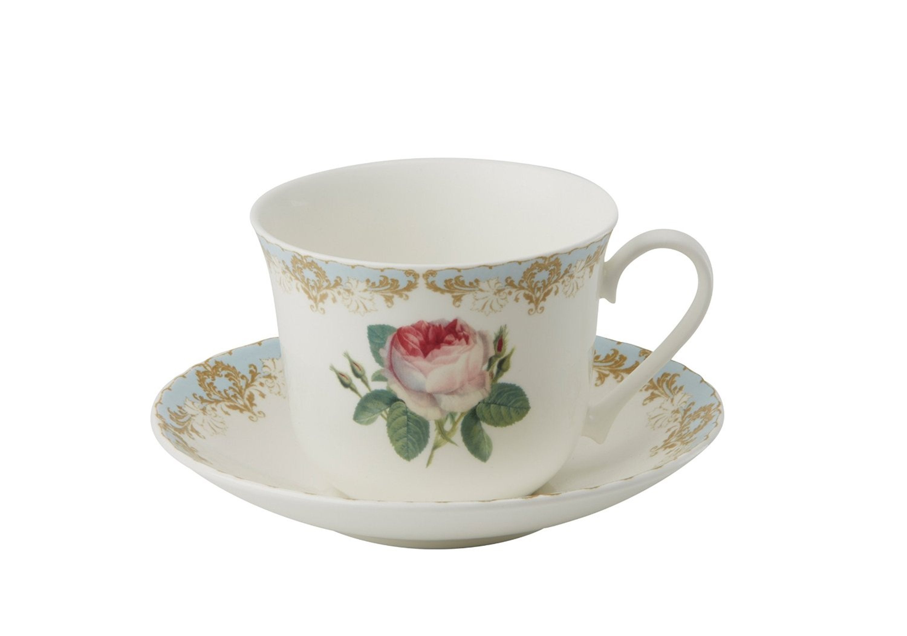 Roy Kirkham Breakfast Cup/Saucer - Vintage Roses Set of 2, Bone China Ceramic Made in England