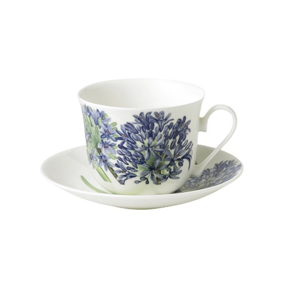 Roy Kirkham Breakfast Cup/Saucer - Agapanthus Set of 2, Bone China Ceramic Made in England