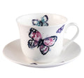 Roy Kirkham Breakfast Cups & Saucers - Harmony Butterfly Set of 2, Bone China Ceramic, Made in England