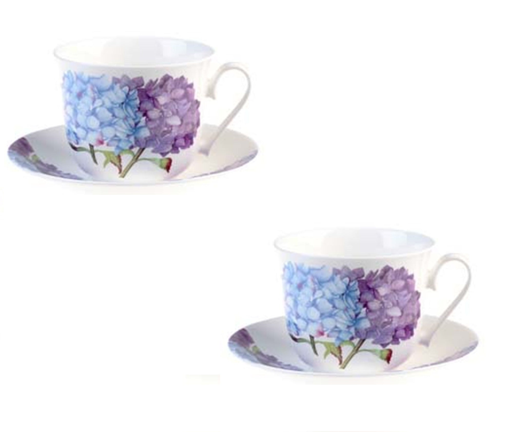 Roy Kirkham Breakfast Cup/Saucer - Hydrangea Set of 2, Bone China Ceramic Made in England