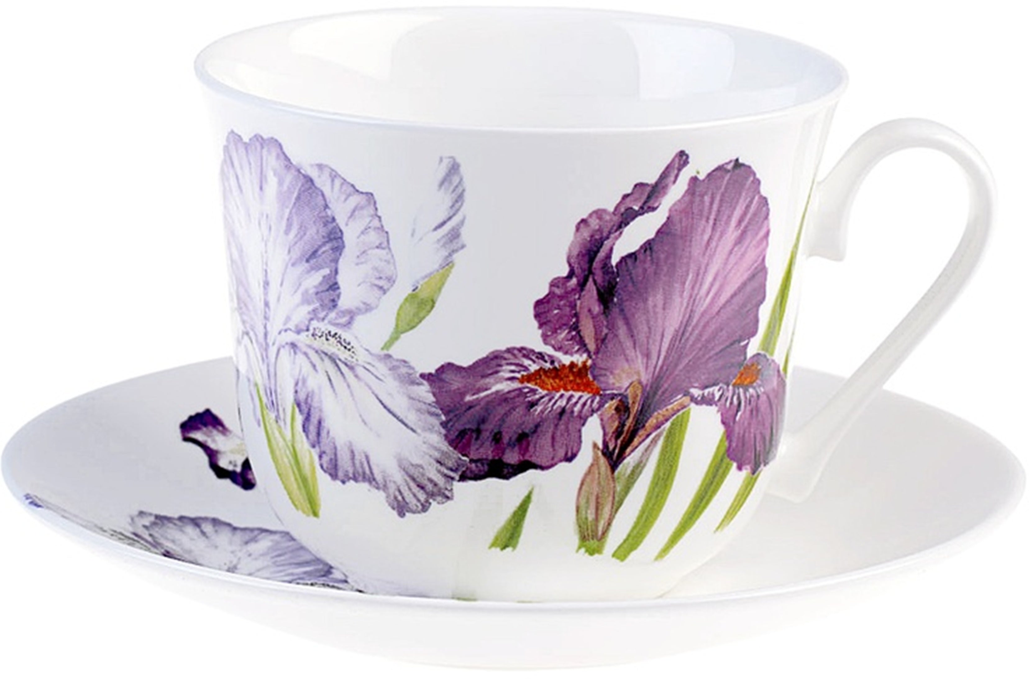 Roy Kirkham Breakfast Cup/Saucer - Iris Set of 2, Bone China Ceramic Made in England