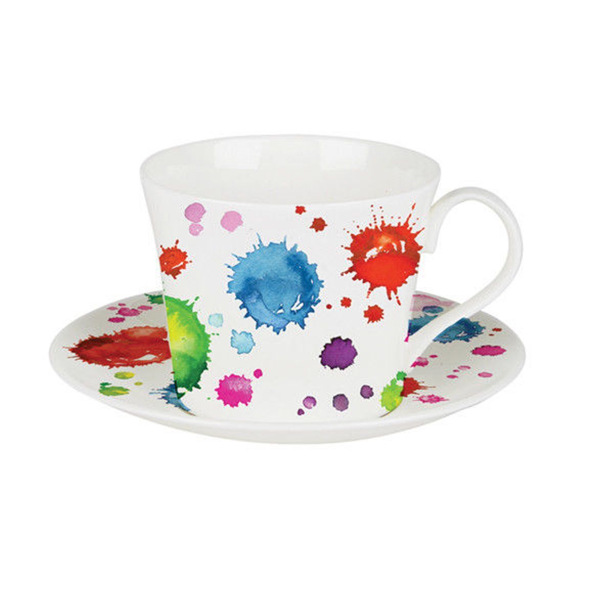 Roy Kirkham Splash Lucy Breakfast Cup and Saucer (Set of 2), Bone China Ceramic, Made in England