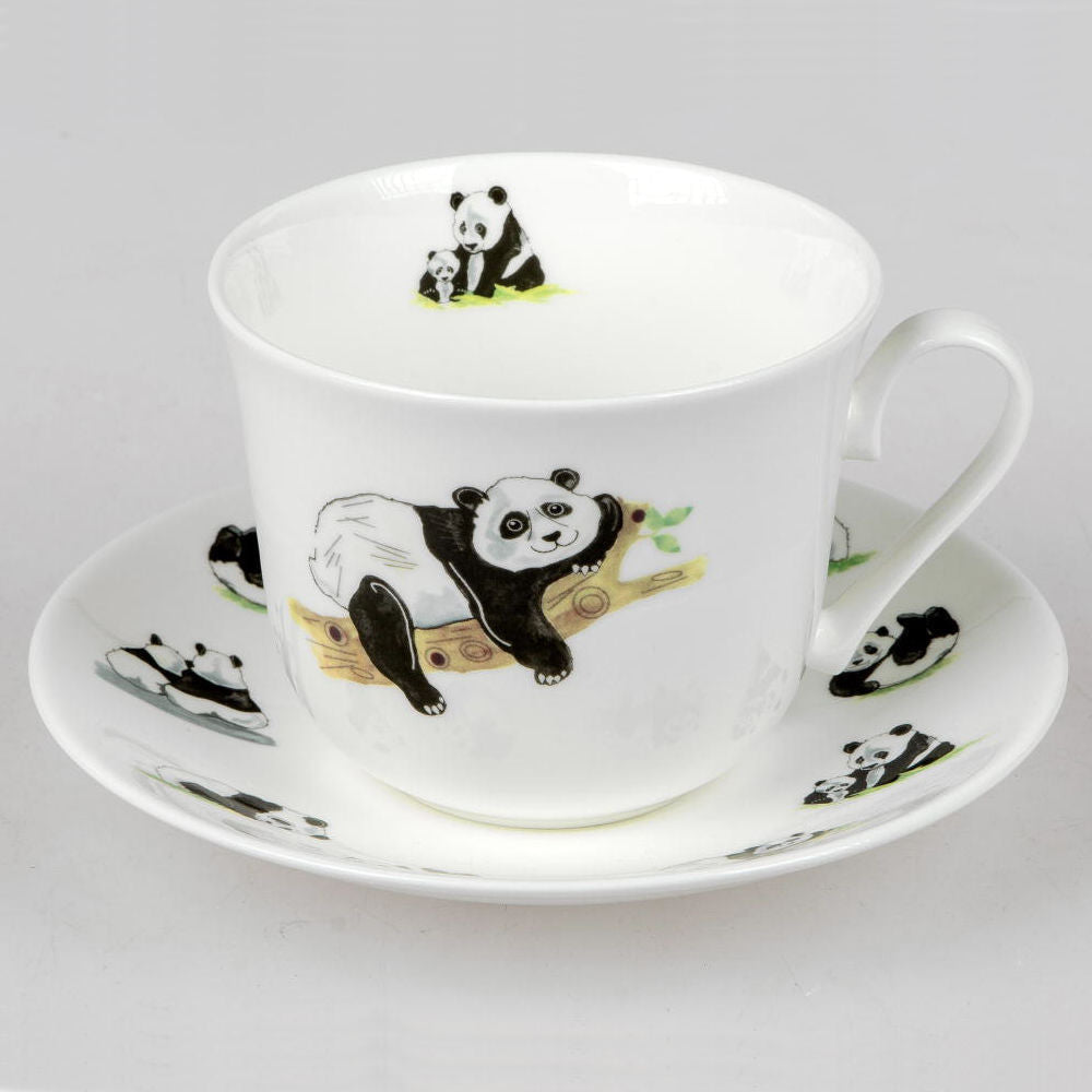 Roy Kirkham Panda Lucy Breakfast Cup and Saucer (Set of 2), Bone China Ceramic, Made in England