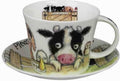 Roy Kirkham Breakfast Cup/Saucer-Please Shut The Gate Set of 2, Bone China Ceramic Made in England