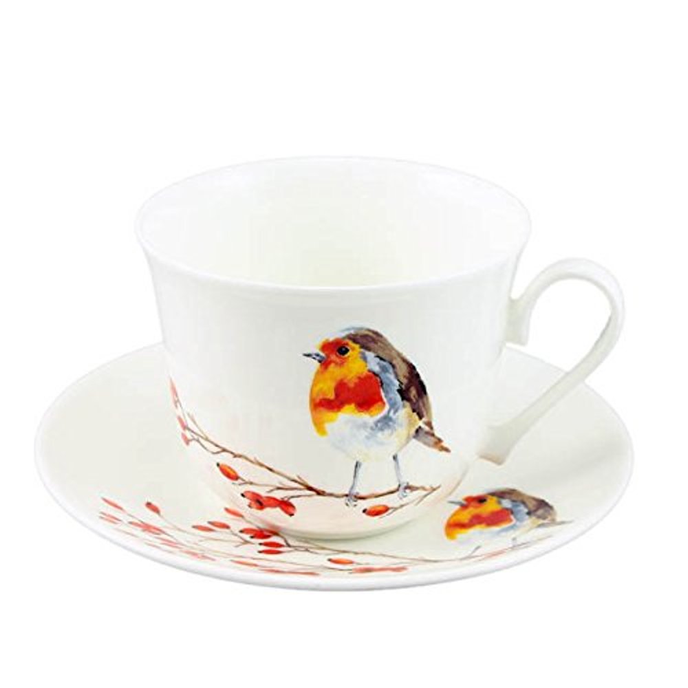 Roy Kirkham Breakfast Cup/Saucer-BIRDS-ROBIN Set of 2