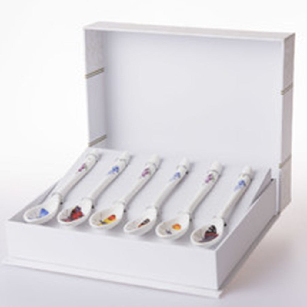 Roy Kirkham Set of 6 Teaspoons - Butterfly Garden, Bone China Ceramic Made in England
