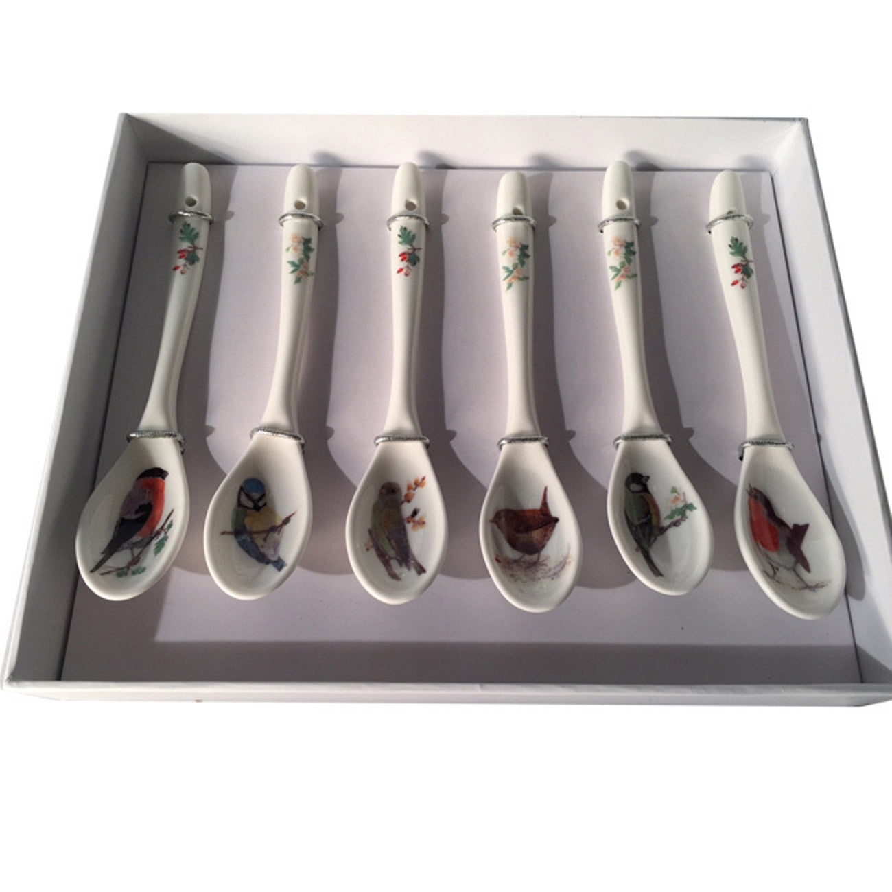 Roy Kirkham Set of 6 Teaspoons - Garden Birds, Bone China Ceramic Made in England