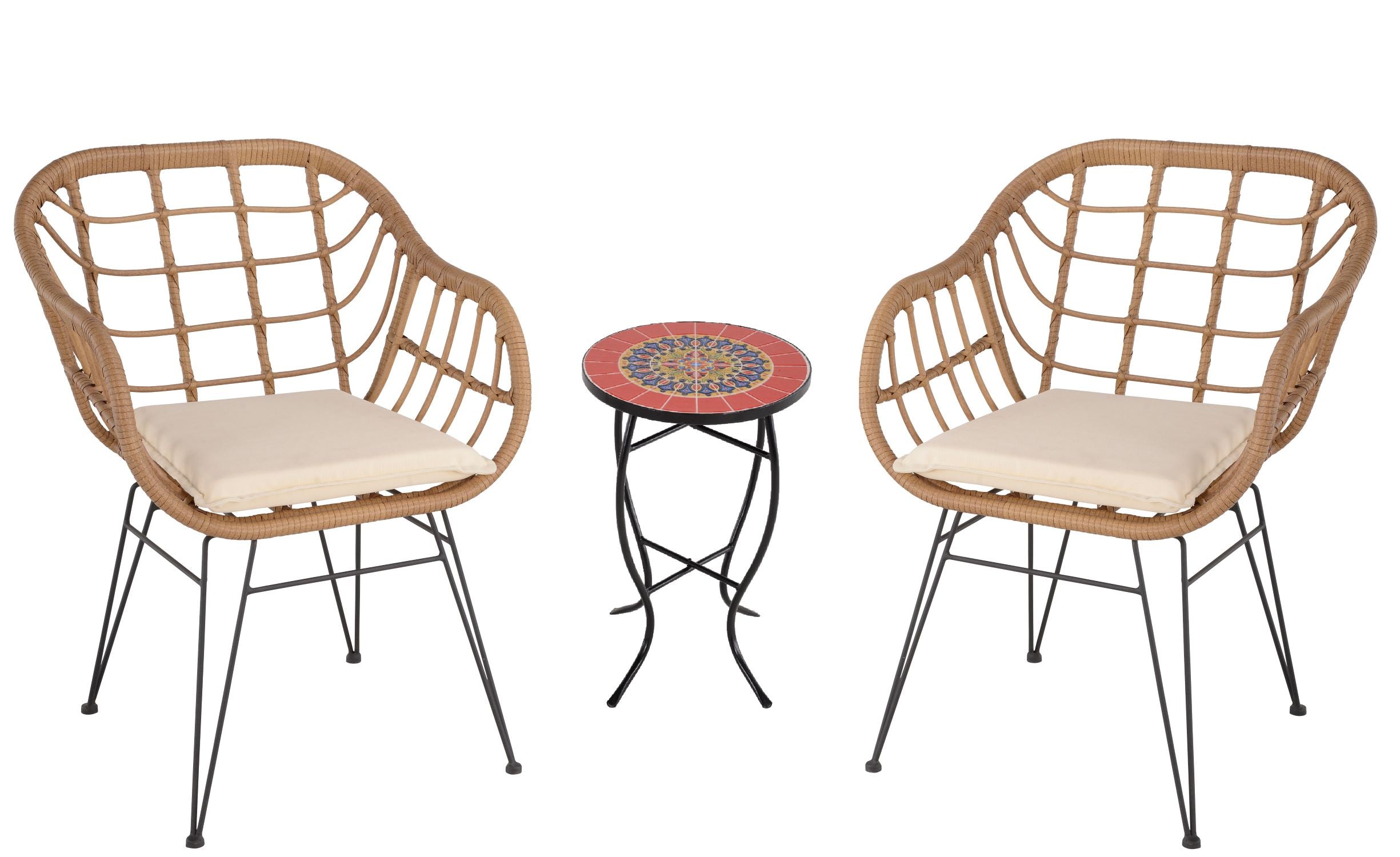 Faux Rattan Basket Chair set with Mosiac accent table-F2129XW2127LB