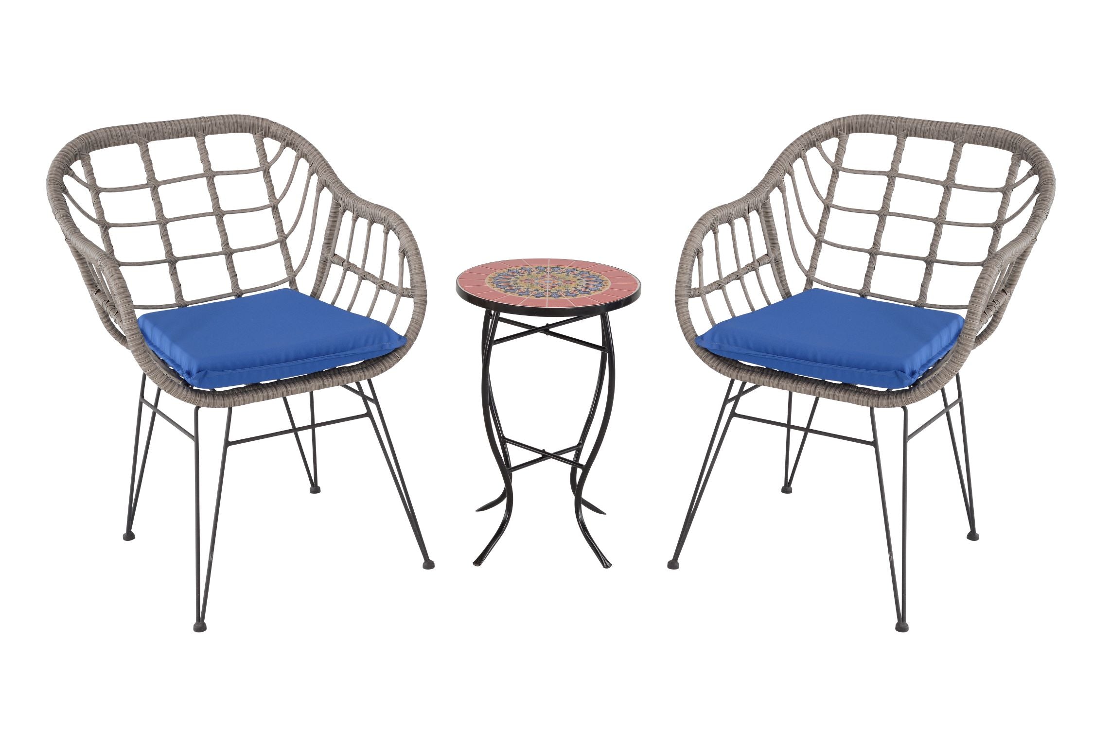 Faux Rattan Basket Chair set with Mosiac accent table-F2129XW2127GY