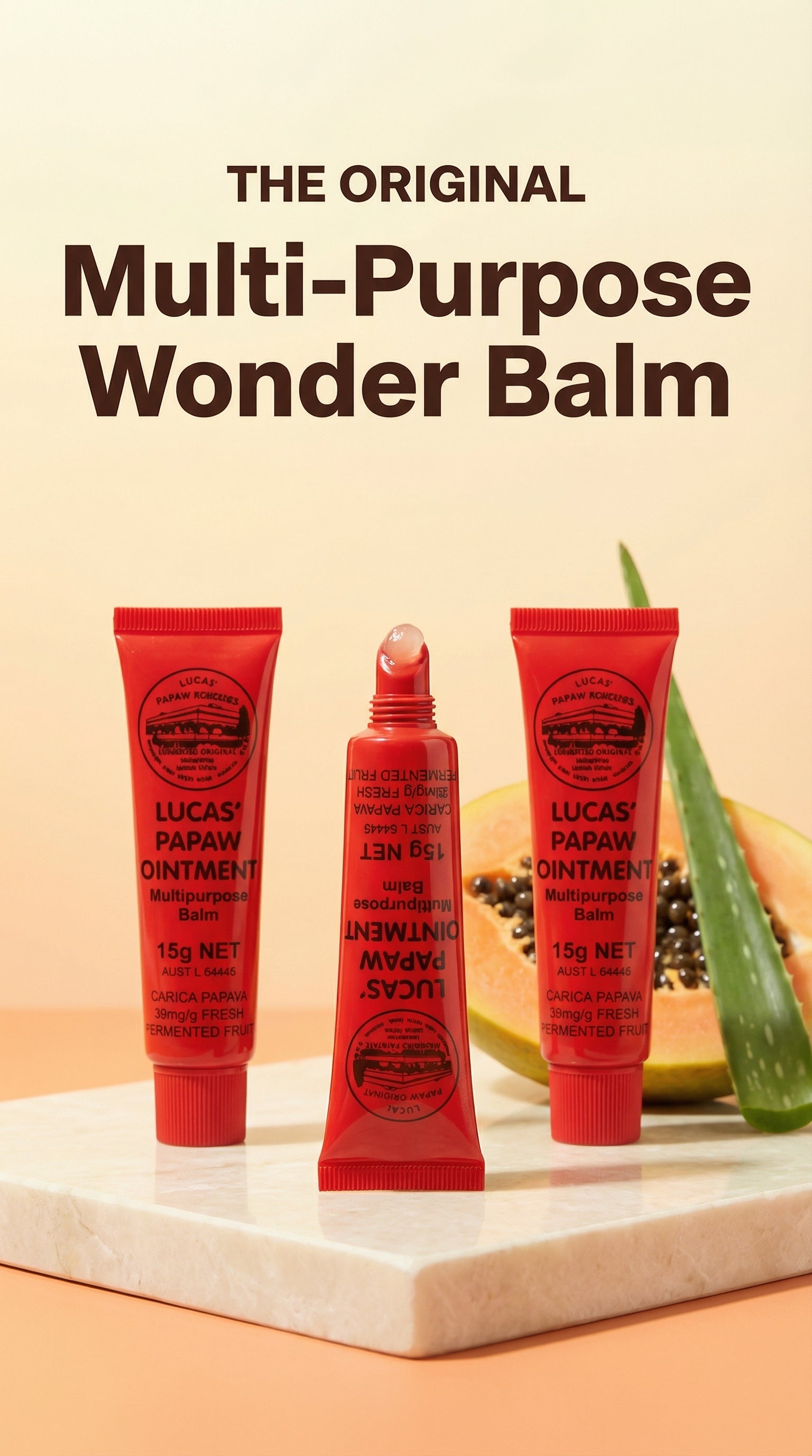 Lucas PAPAW Original Multipurpose Balm With Lip Applicator from Australia : Multi-Tasking, Natural, Vegan, Hydrating And Soothing (15g)-Pack of 4