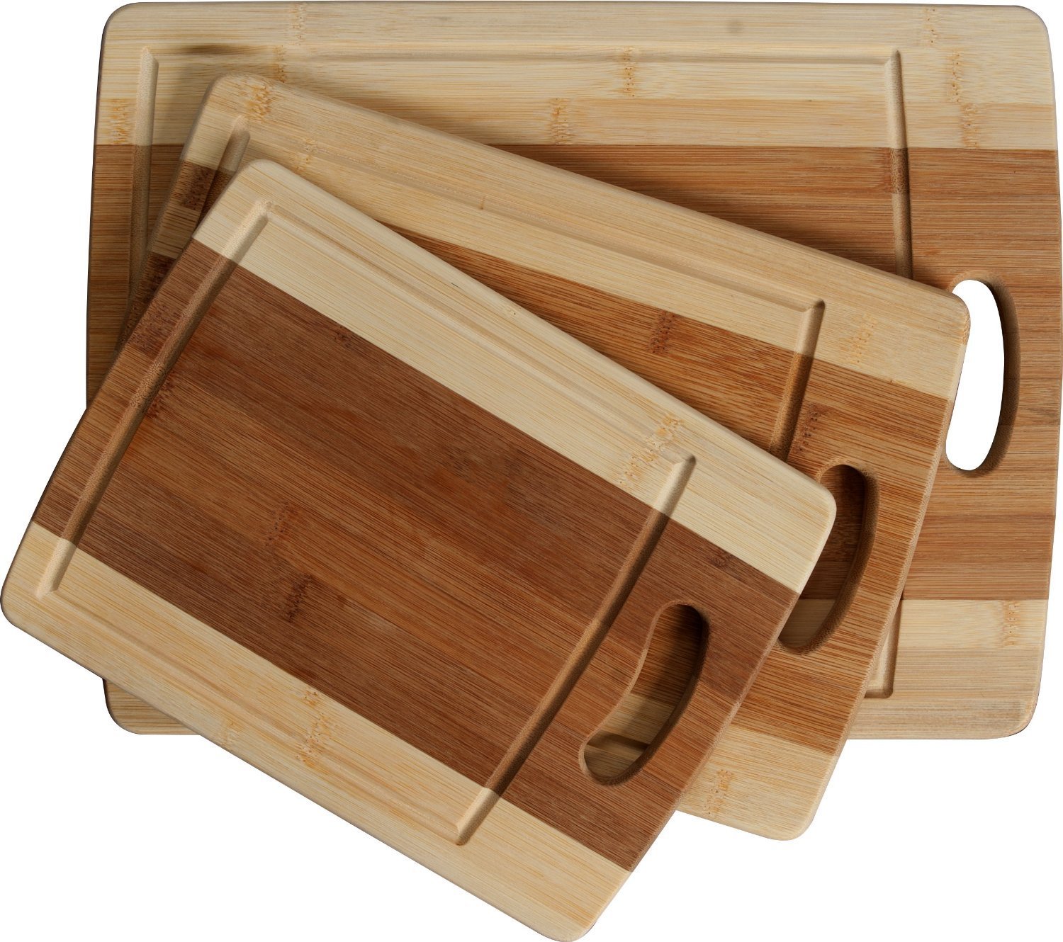 3-Piece Organic Bamboo Cutting Board Set with Drip Groove