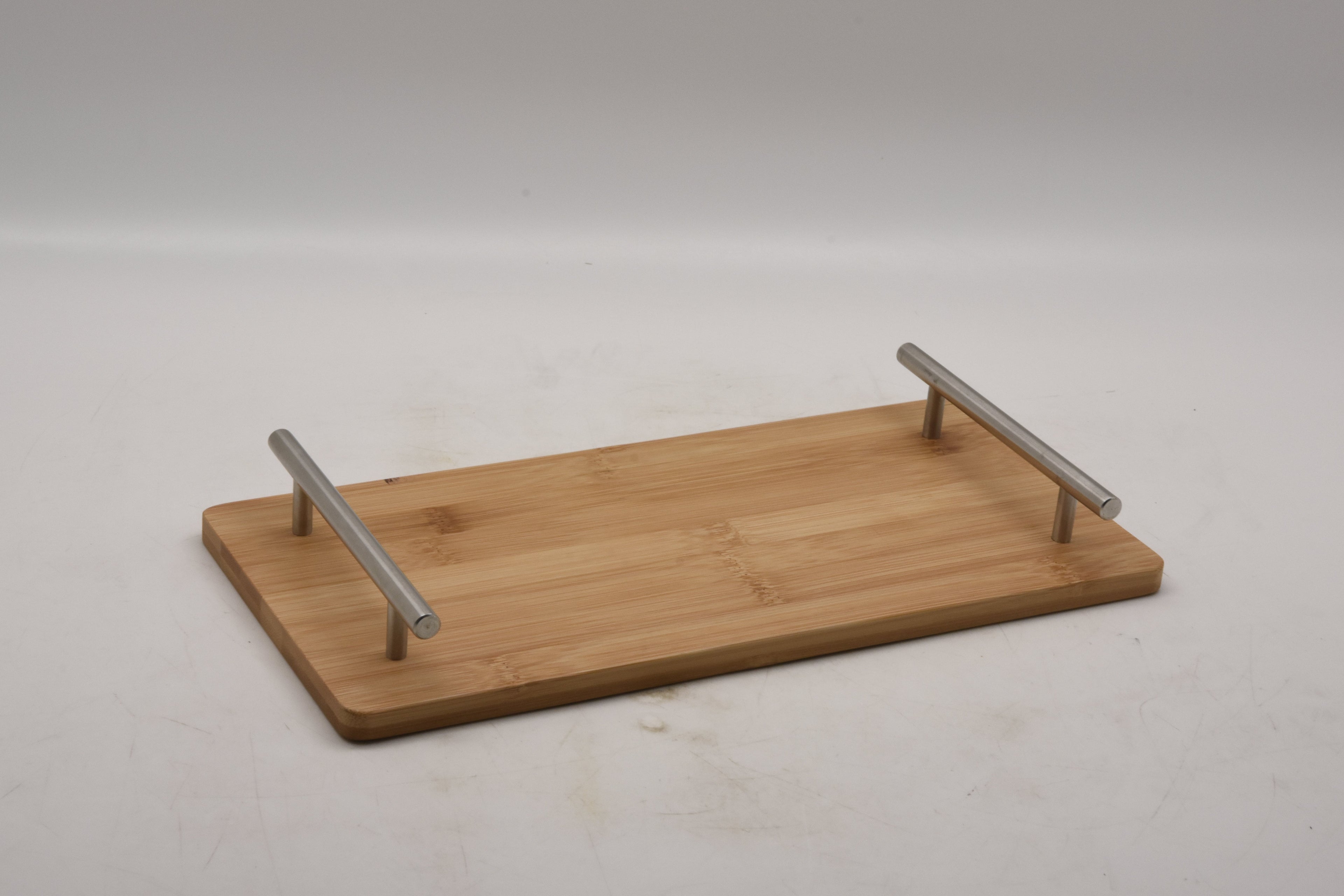 Rectangular BAMBOO TRAY with chrome finish handle