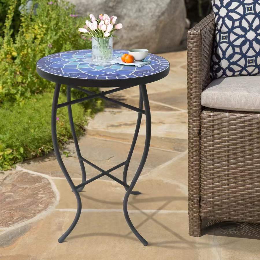 Mosaic Art Collection Blue Rose Accent Table