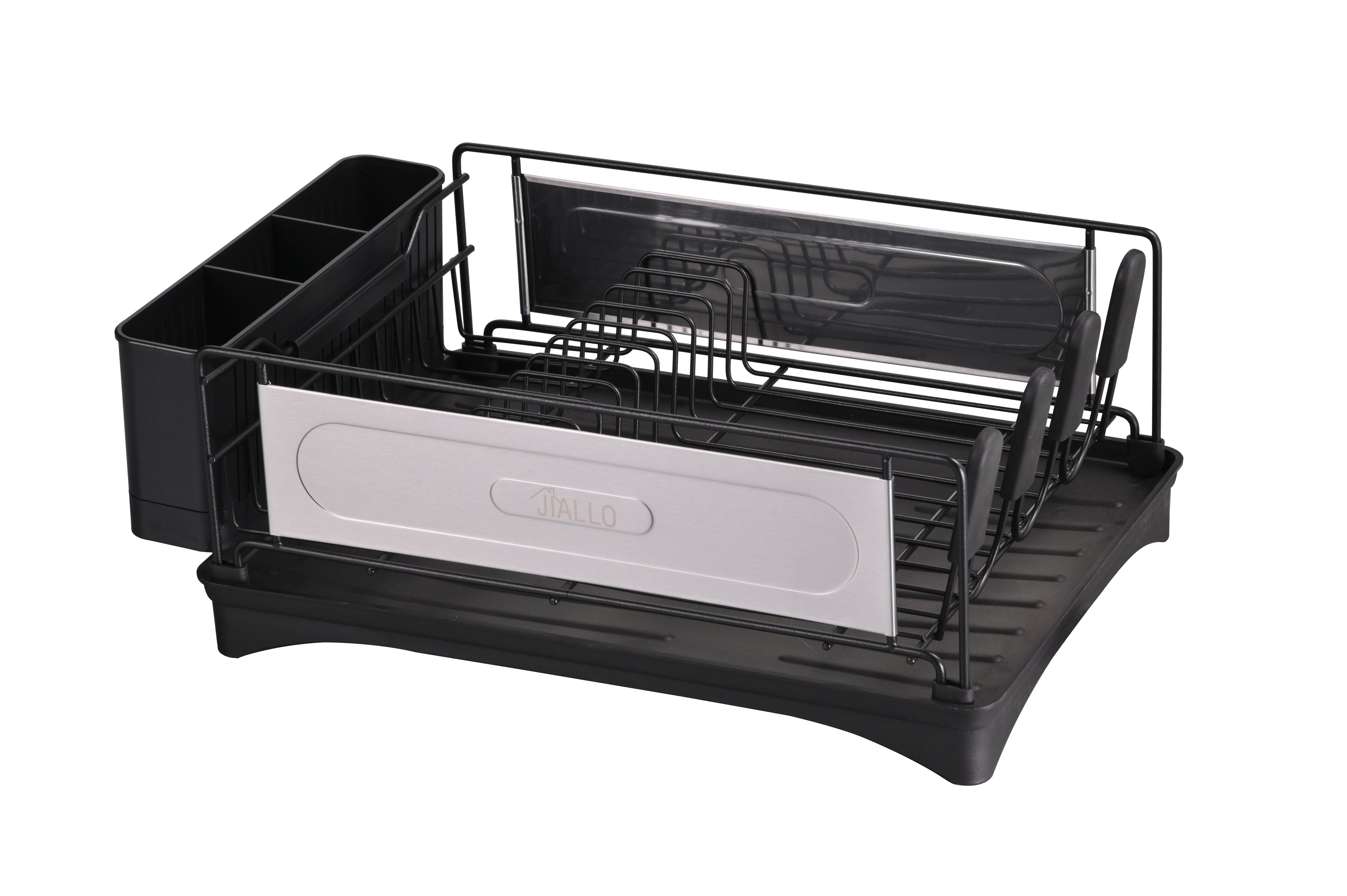 Jiallo Stainless steel luxury dish rack with Self-draining tray (Black Color)
