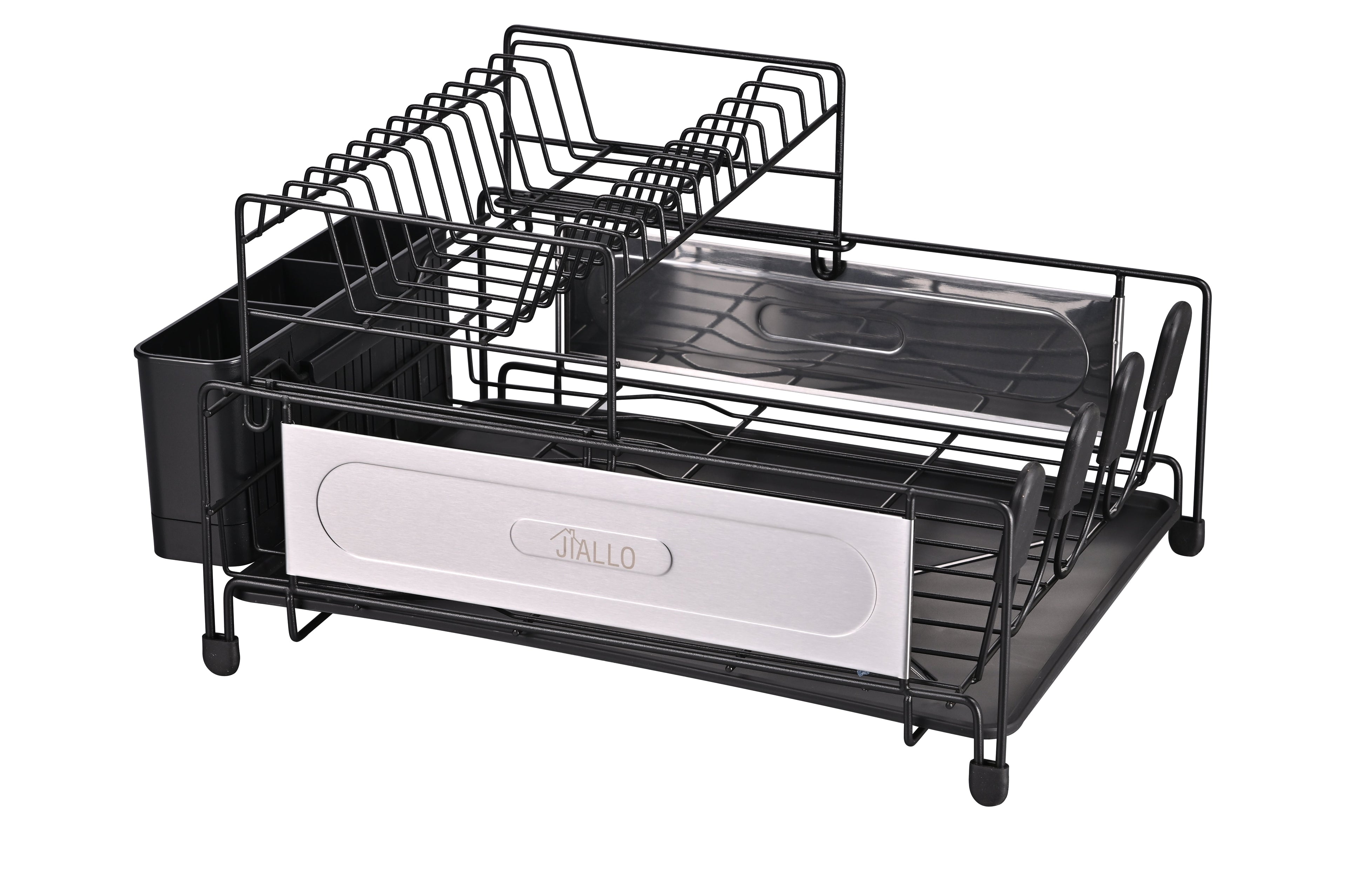 Jiallo Stainless Steel 2-Tier dish rack with self -draining tray (Black Color)