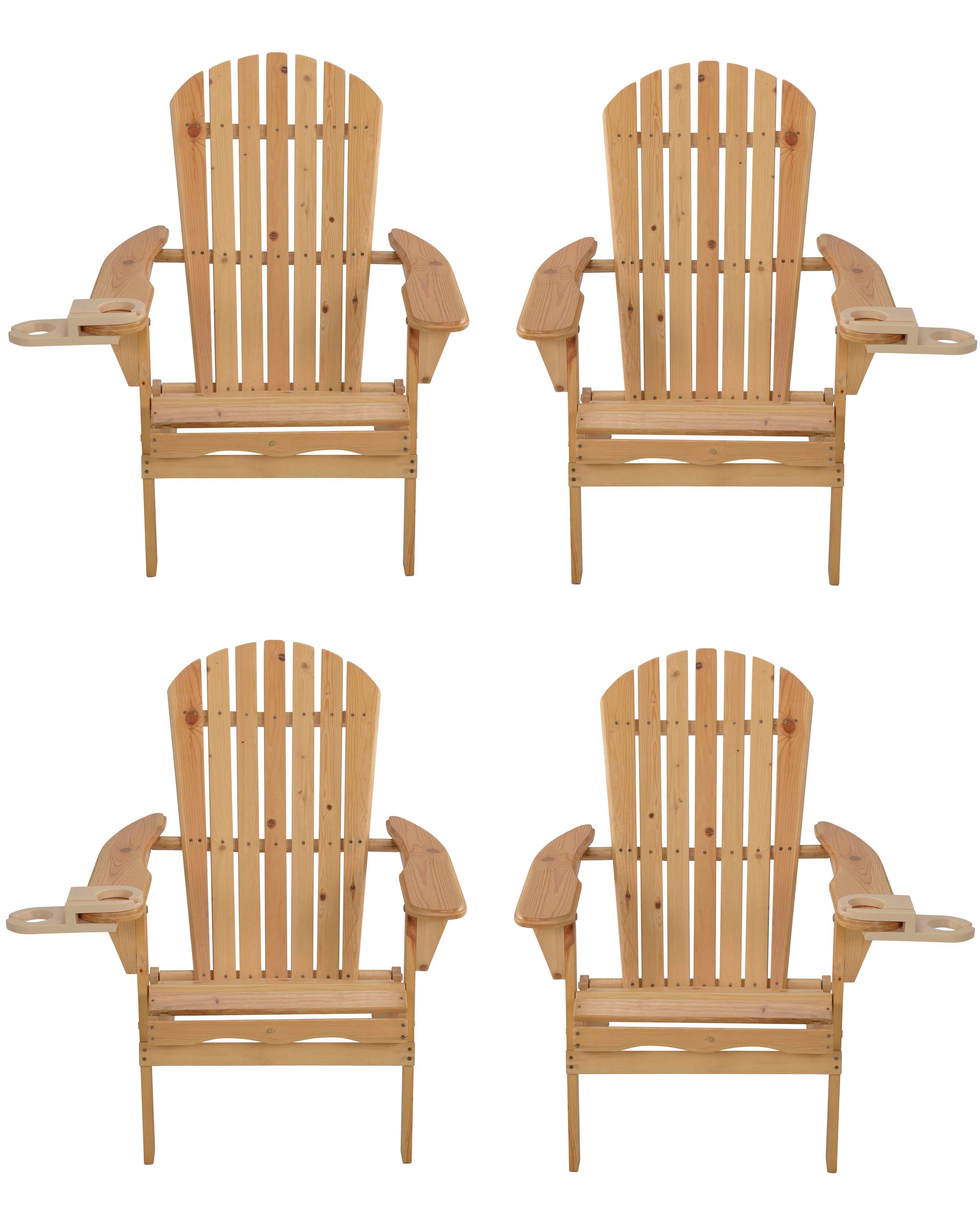 Foldable Adirondack Chair with cup holder set of 4-Natural