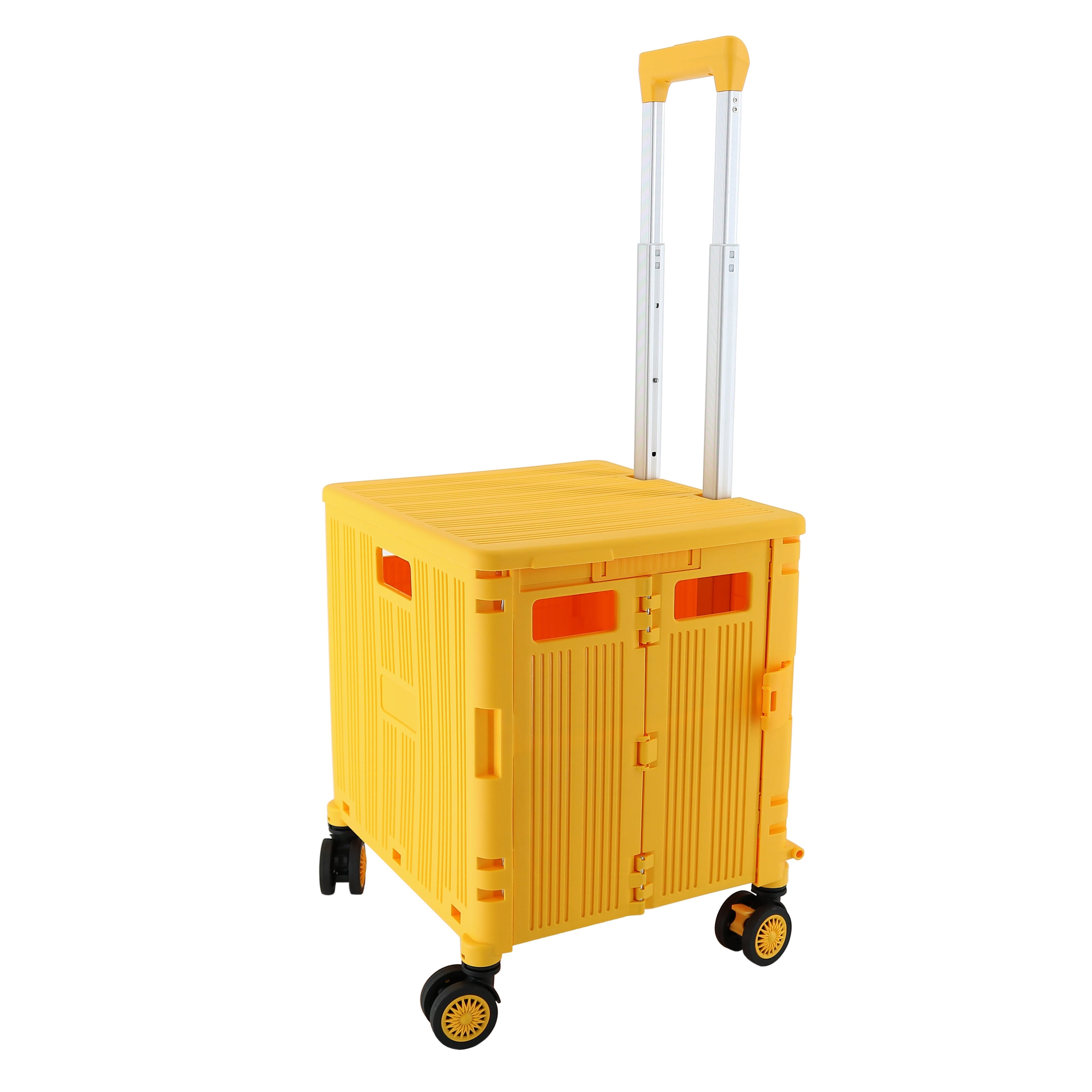 Jiallo Foldable Utility Crate with 360 degree Spinner Wheels & Telescopic Handle (Orange Color)