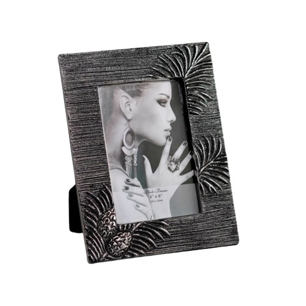 Photo Frame Black /Silver Leaf Design 4x6''