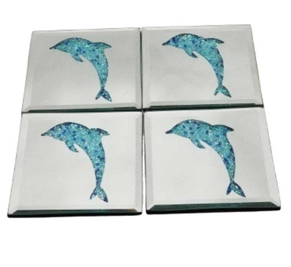 Blue Dolphin Mirror Coaster Set of 4