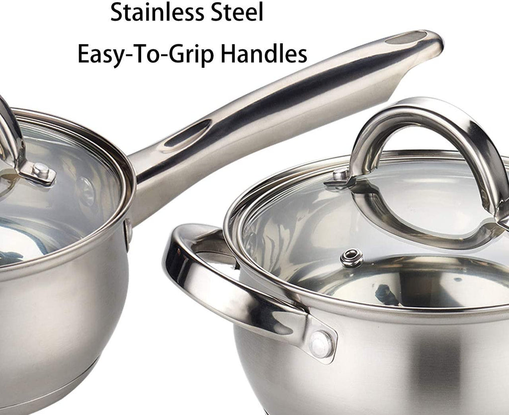 12-Piece Stainless Steel Cookware Sets with Glass Lid