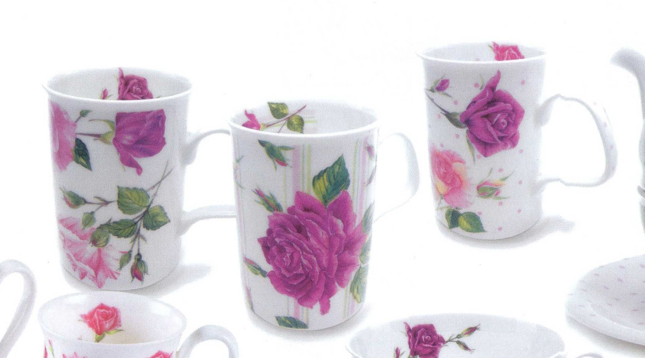 Roy Kirkham Lancaster Mug - Rose Du Temps Set of 6, Bone China Ceramic Made in England