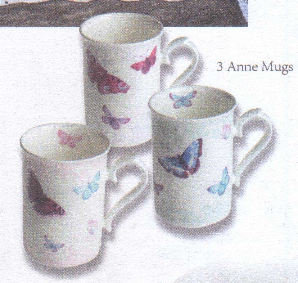Roy Kirkham Anne Mug - Butterfly Set of 6, Bone China Ceramic Made in England