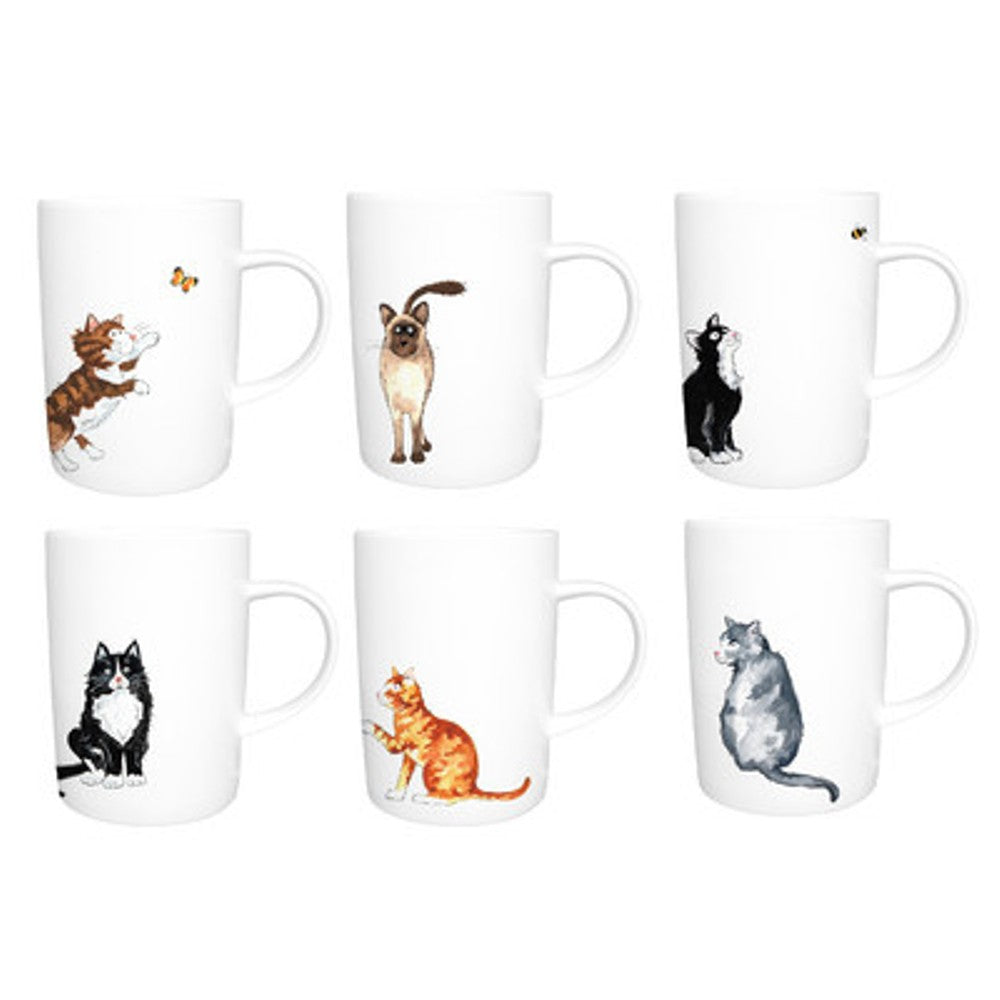 Roy Kirkham Lyric Mug - Cats Set of 6, Bone China Ceramic Made in England