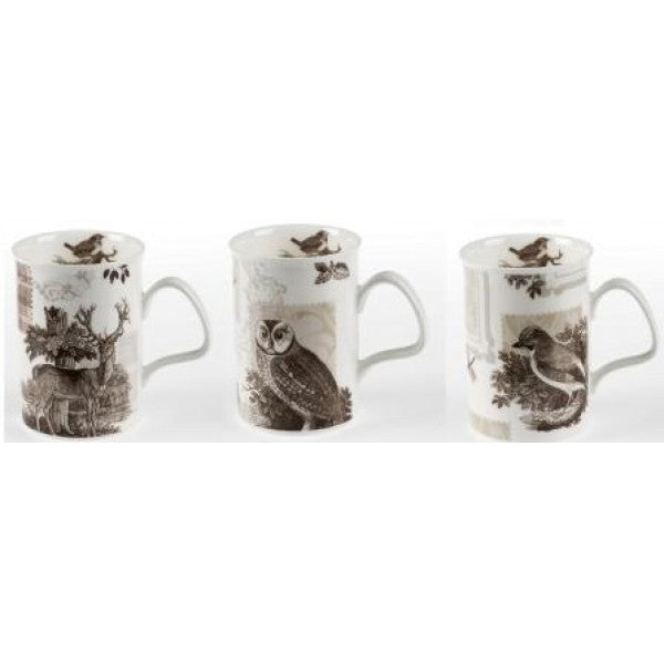 Roy Kirkham Lancaster Mug - Woodland Scenes Set of 6, Bone China Ceramic Made in England
