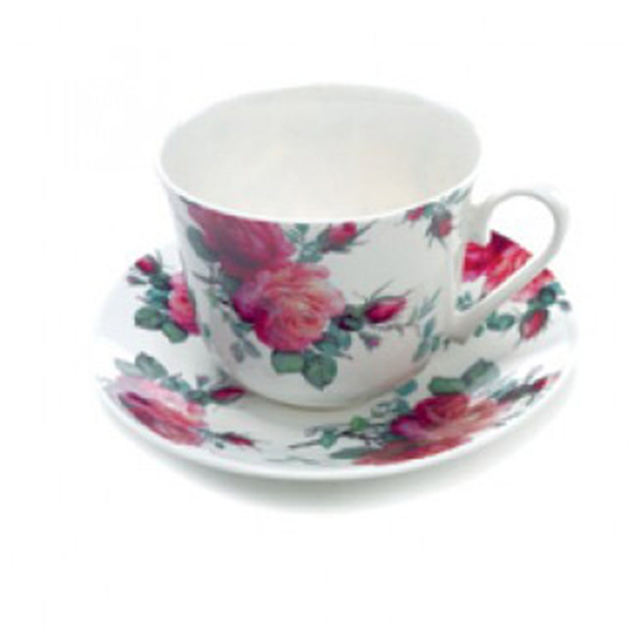Roy Kirkham Breakfast Cup/Saucer - English Rose Chintz Set of 2, Bone China Ceramic Made in England