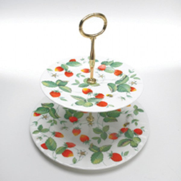 Roy Kirkham 2 Tier Cake Stand - Alpine Strawberry, Bone China Ceramic Made in England