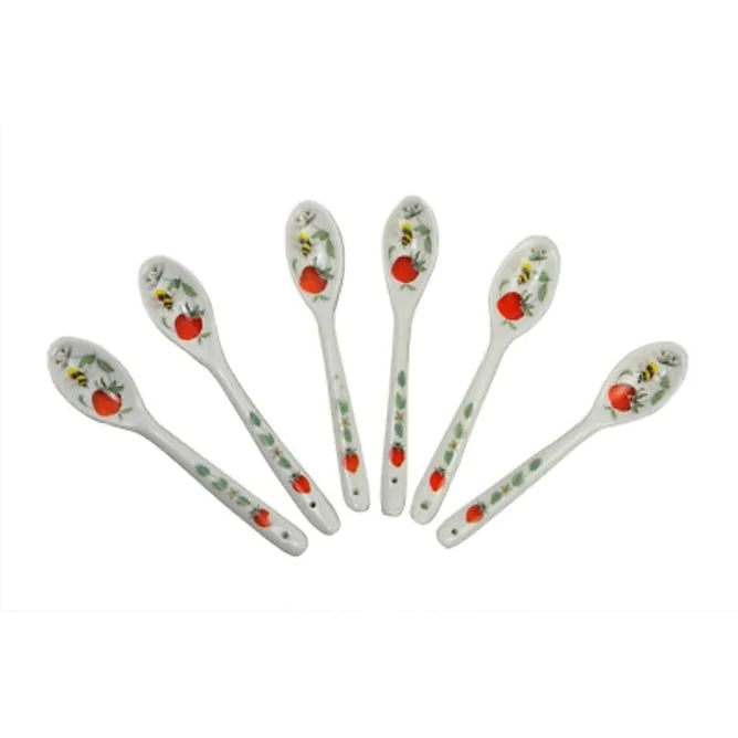 Roy Kirkham Set of 6 Teaspoons - Alpine Strawberry, Bone China Ceramic Made in England